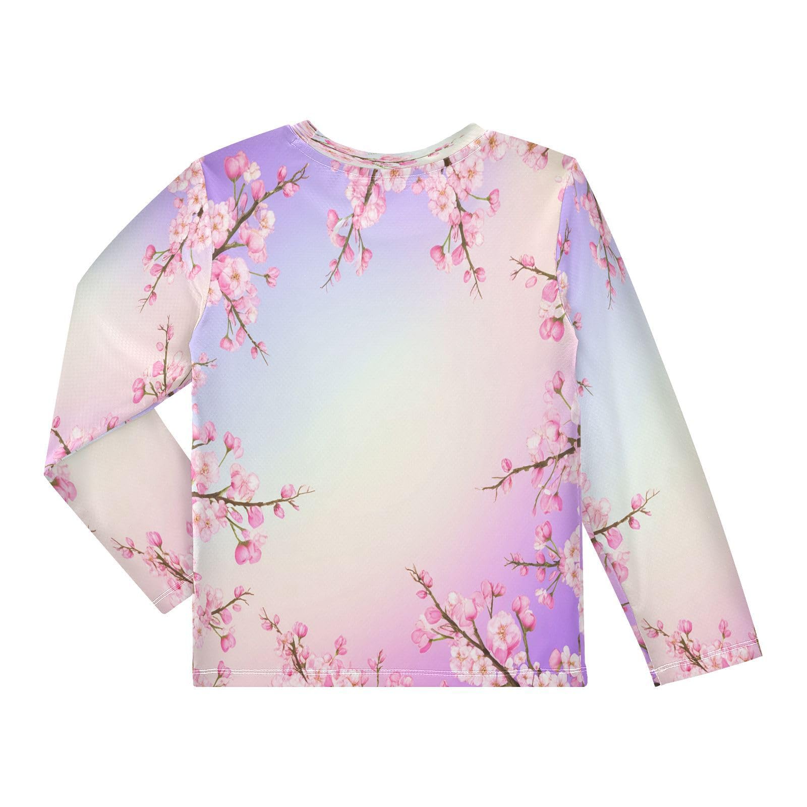 DOMIKING Blooming Cherry Purple Gradient Boys Long Sleeve Rashguard Shirt Kids Quick Dry Swim Shirt for Beach Pool Sport 9-10T