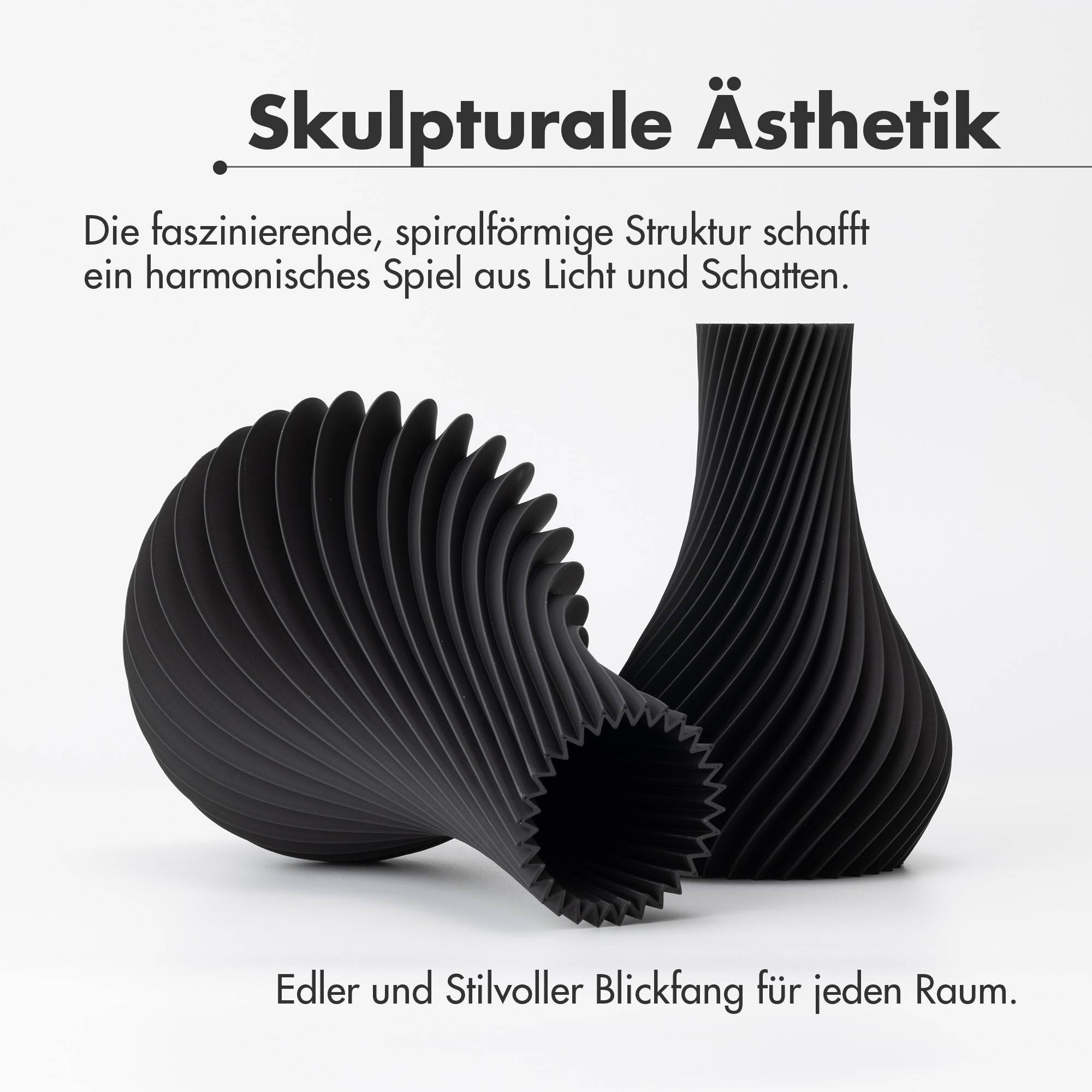 NATUMO Design 3D Vase Kunststoff „Pirum“– bruchsichere Blumenvase modern, Deko Vase mit skulpturaler Form (Schwarz, 24 cm)