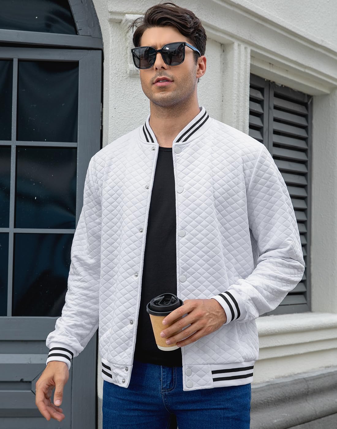 Mens Varsity Jacket Lightweight Jacket Causal Waffle Letterman Bomber Jackets - Image 2