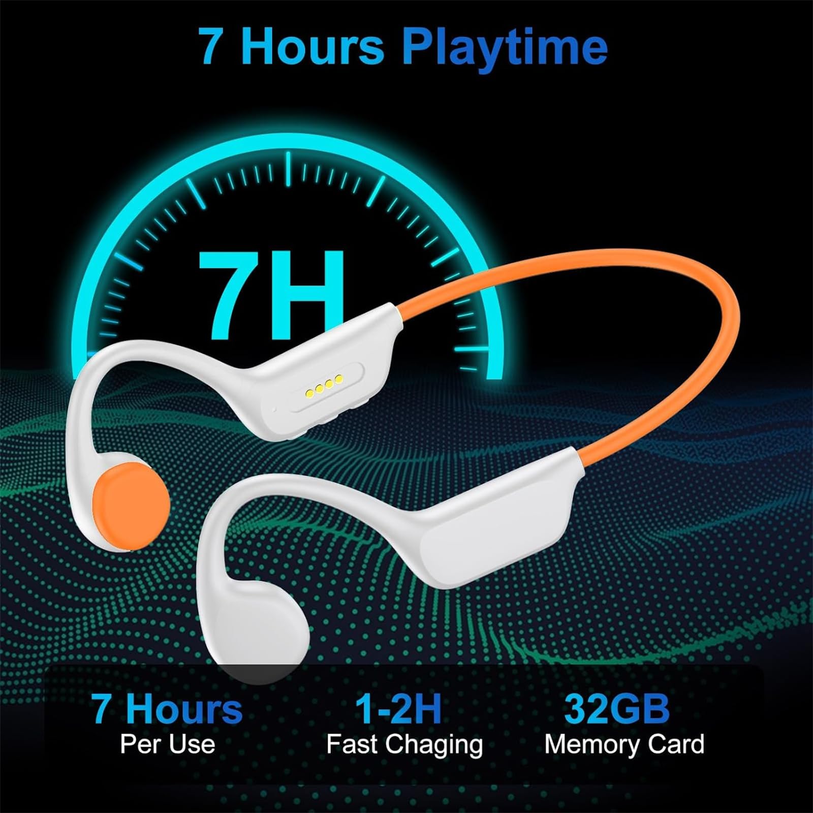 IPX8 Wodoodporne słuchawki przewodnictwa kostnego, X7s, Bluetooth, 32 GB, MP3, pływanie, sport, bezprzewodowe słuchawki z mikrofonem, HiFi, bas, muzyka stereo (białe)
