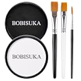 BOBISUKA Black White Face Body Paint, Water Based Face Painting Kit Body Paints with Brushes, Non-Toxic Facepaint for Halloween Party Clown Joker Goth Skull SFX Makeup Costume Cosplay Stage Dress-Up