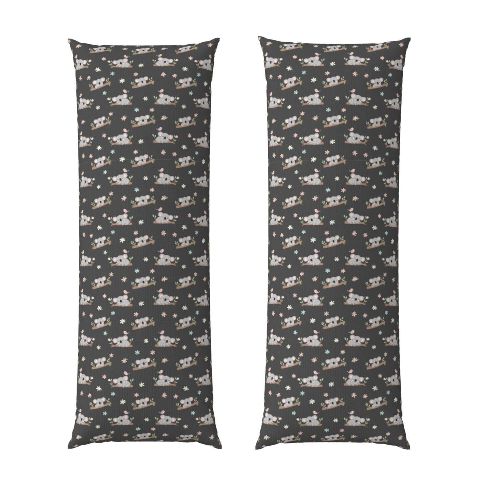 Long Pillow Cover 20x60 Cute Cartoon Koala and Flowers Floral, Premium Body Pillowcase with Zipper, Cozy Flannel Fabric Protector, for Men Women Couch Sofa Bed