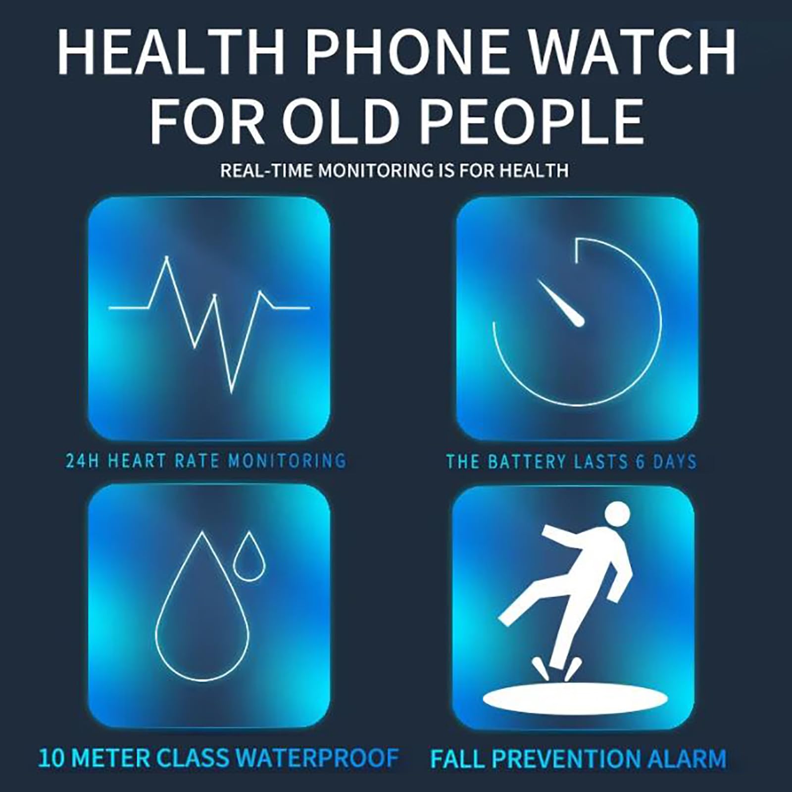 Generico Smartwatch per Uomo e Donna, Anziani Orologio Intelligente GPS con Rilevamento Cadute Chiamata SOS Braccialetto Fitness Tracker per Demenza e Alzheimer