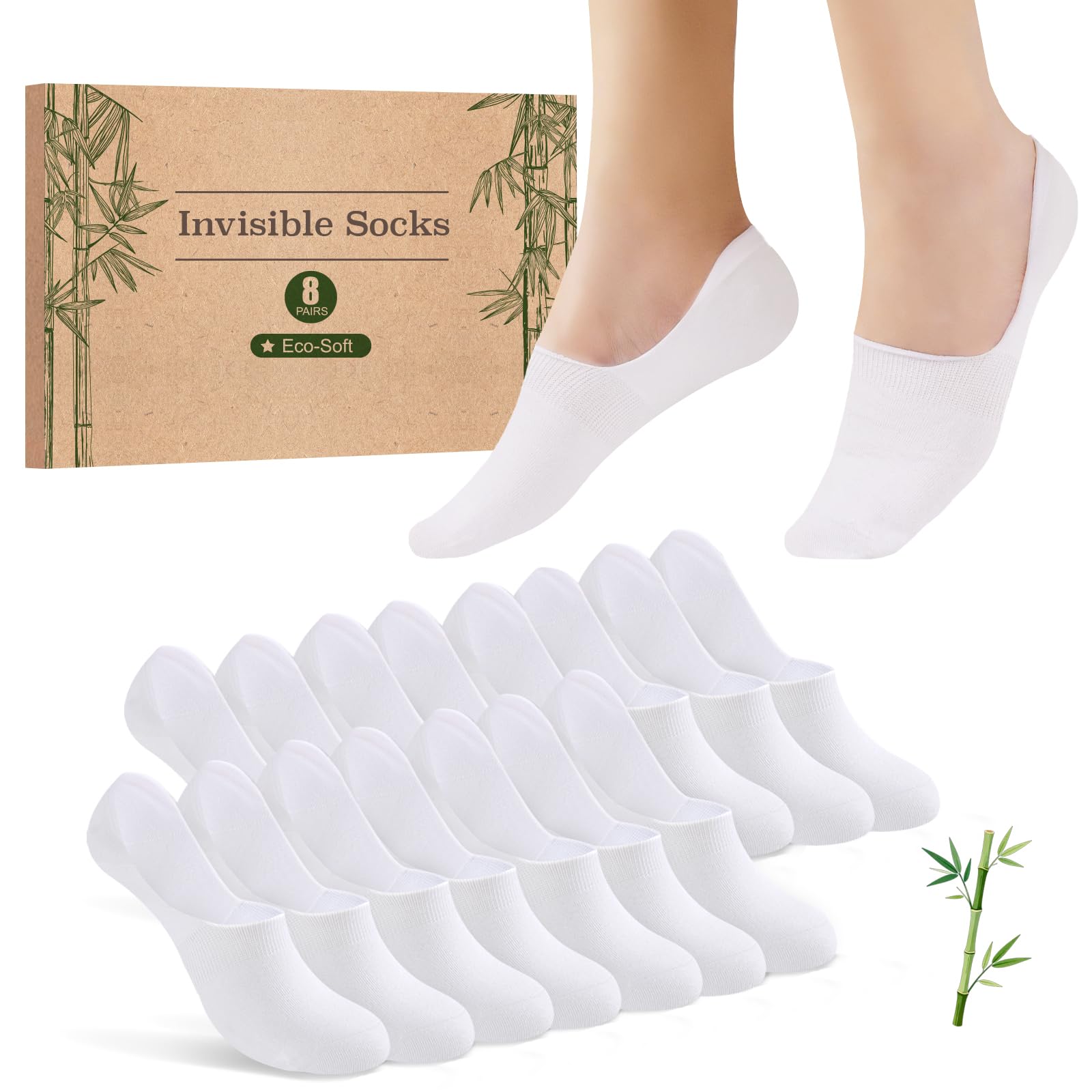 SukModen Calzini Invisibili Donna Bambù Con Banda In Silicone Antiscivolo, Calzini Traspiranti Per Sneakers E Scarpe Basse,8 Paia