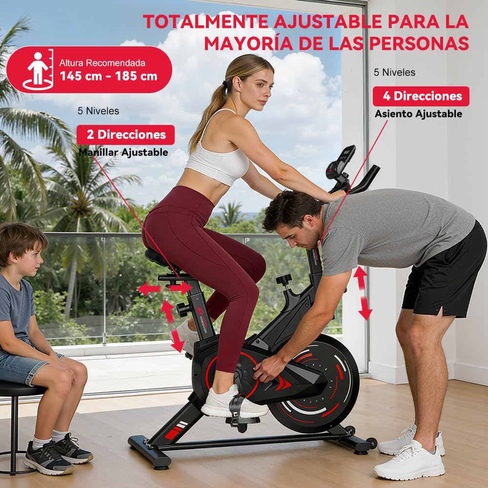 Bicicleta Estática, Bici de Fitness Indoor Compacta con Resistencia Ajustable 0-100%, Pantalla LCD, Soporte para Tablet y Sensor Cardíaco, 120 kg