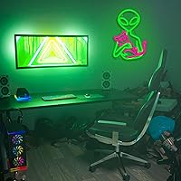 Vista 7 de Alien Neon Sign for Wall Decor Dimmable Aliens Cat Led Lights Signs for Bedroom Green Neon Light for Game Room Man Cave Bedroom Party Decoration