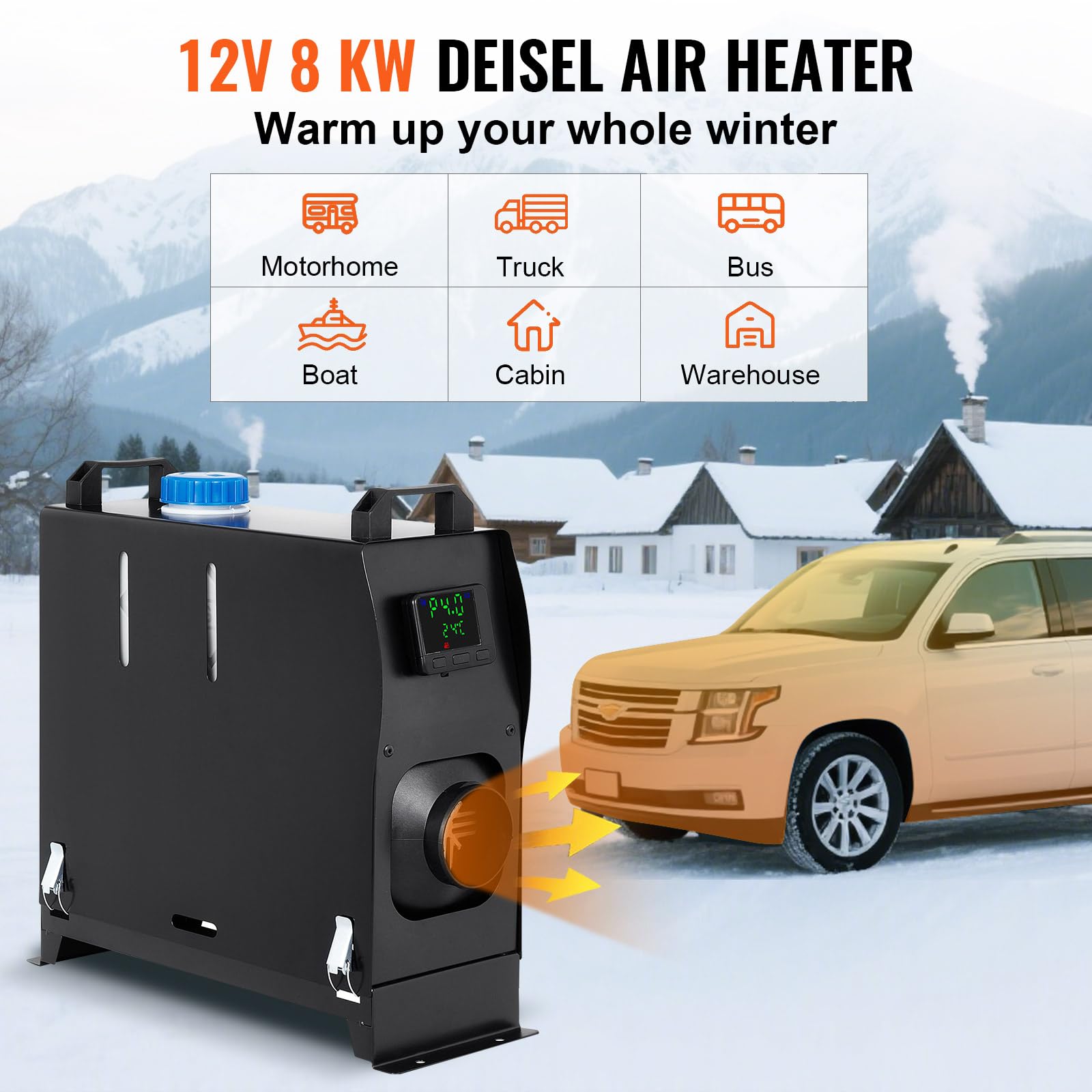 8KW 12V nagrzewnica powietrza na olej napędowy All-in-One nagrzewnica jednootworowa ogrzewanie na olej napędowy przenośny grzejnik na olej napędowy czarny do samochodów kempingowych łodzi