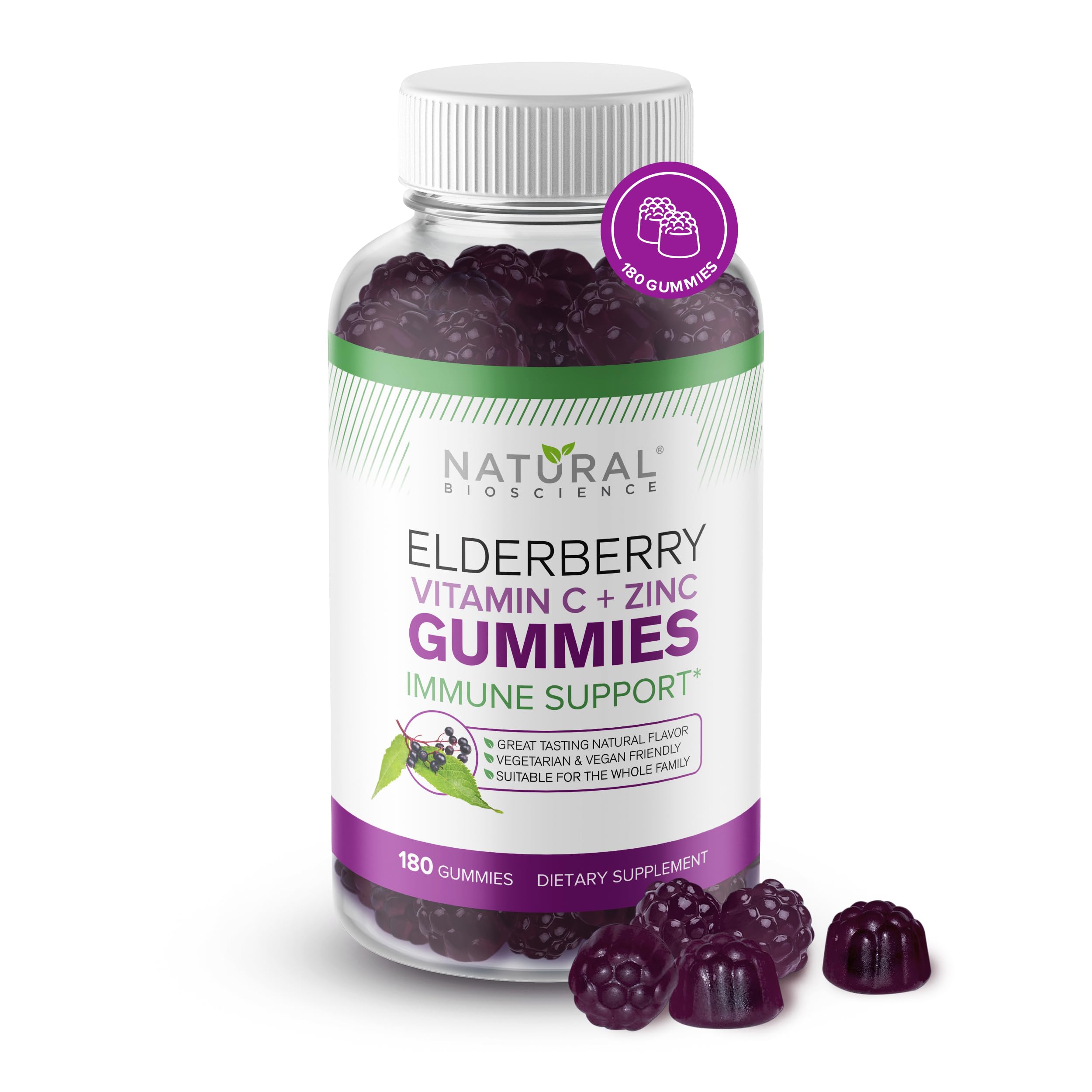 Sponsored Ad - Natural BioScience Sambucus Elderberry Gummies with Vitamin C & Zinc, Immune Support for Adults & Kids, Daily Antioxidant & Wellness Boost, 180 Vegan, Gluten-Free, Chewable Elderberry Gummies