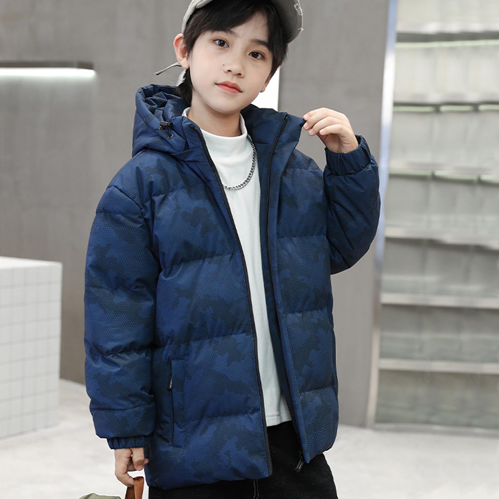 Winterjacke Jungen Daunen-Baumwolljacken Kinder Wintermantel mit Kapuze Dicke Warme Steppjacke