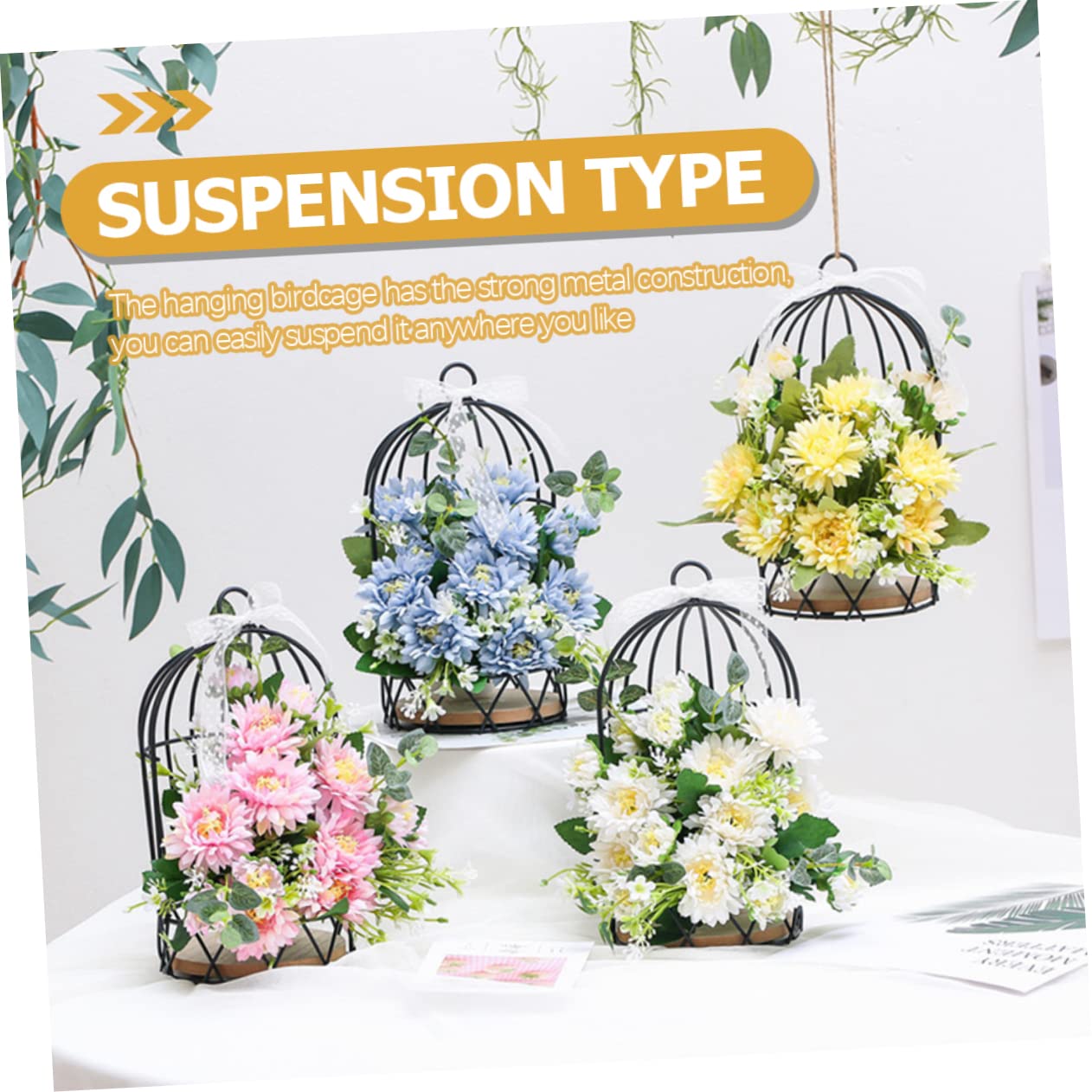 BESPORTBLE Birdcage Flower Rack Tabletop Decor Hanging Planter Decorations Garden Steel Holder Decorative Hanging Plant Stand Indoor Plant Hangers Indoor Large Solid Wood Flower Stand