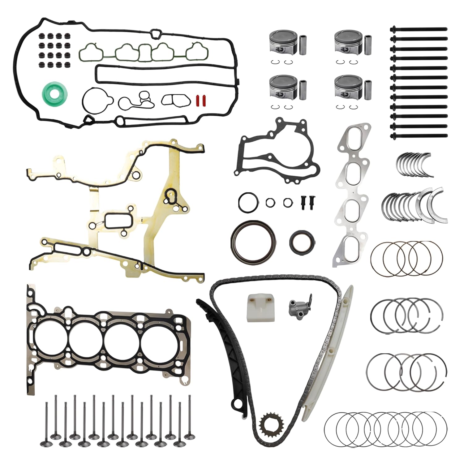 1.4L Engine Rebuild Kit Head Gasket Timing Chain Kit Piston & Rings Set for Chevy Trax/Sonic/Cruze/Cruze Limited 2011-2016, for Buick Encore 2013-2016, HS26540PT-1,HSCV001, HS54898, HS31411, 22HP47N