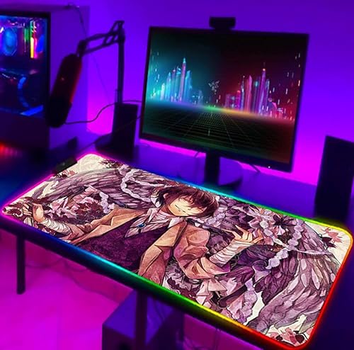 Mouse Pads Stray Dogs RGB Mousepad Anime Backlight Deskpad Pc Luminous Cute Mouse Pad Gaming with Wire Backlit Mat 500X1000X4MM