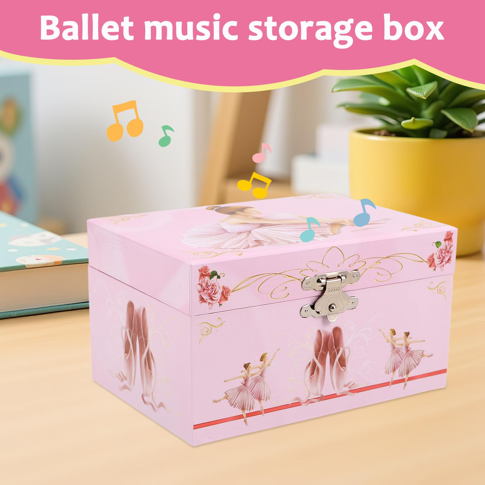SHINEOFI Caja de Música de Ballet Rosa con Bailarina Giratoria, Joyero Pequeño para Niñas con Compartimentos y Diseño Elegante para Habitación Infantil