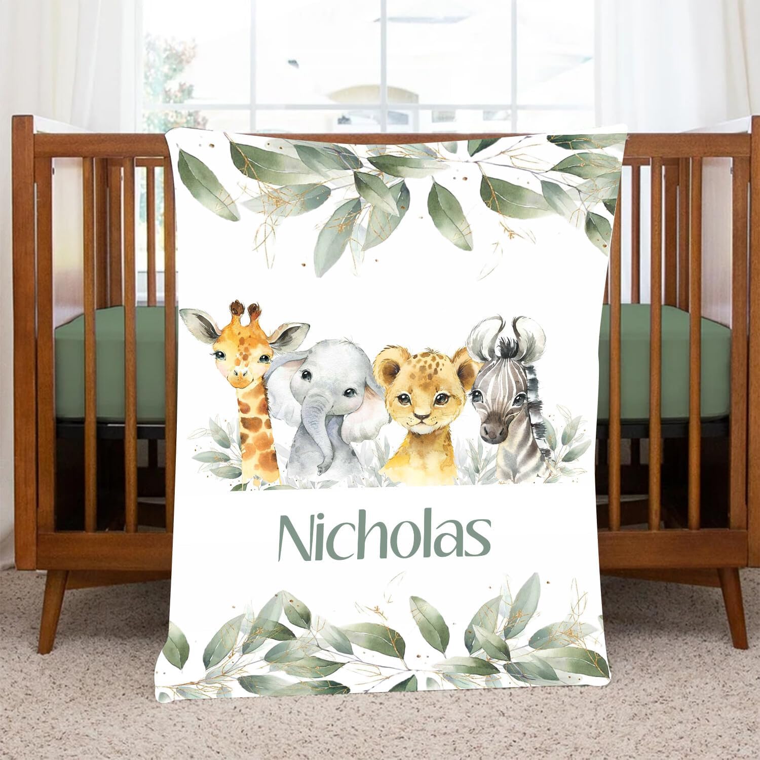 Personalized Animals Blanket, Custom Baby Blanket with Animals, Jungle Animal Baby Blanket, Safari Nursery Blanket, Kids Name Blanket, Fleece and Sherpa Baby Blanket, 30x40, 50x60, 60x80