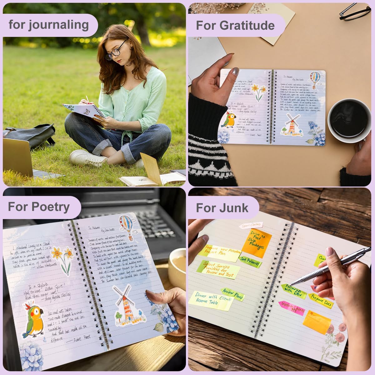 SIIXU Journaling Notebook for Women, A5 Hardcover Spiral Colorful Journal, Pretty Floral Design with 160 Beautiful Art Pages, Unique Aesthetic Diary for Poetry, Junk & Memo Writing, Purple, Lined - Image 6