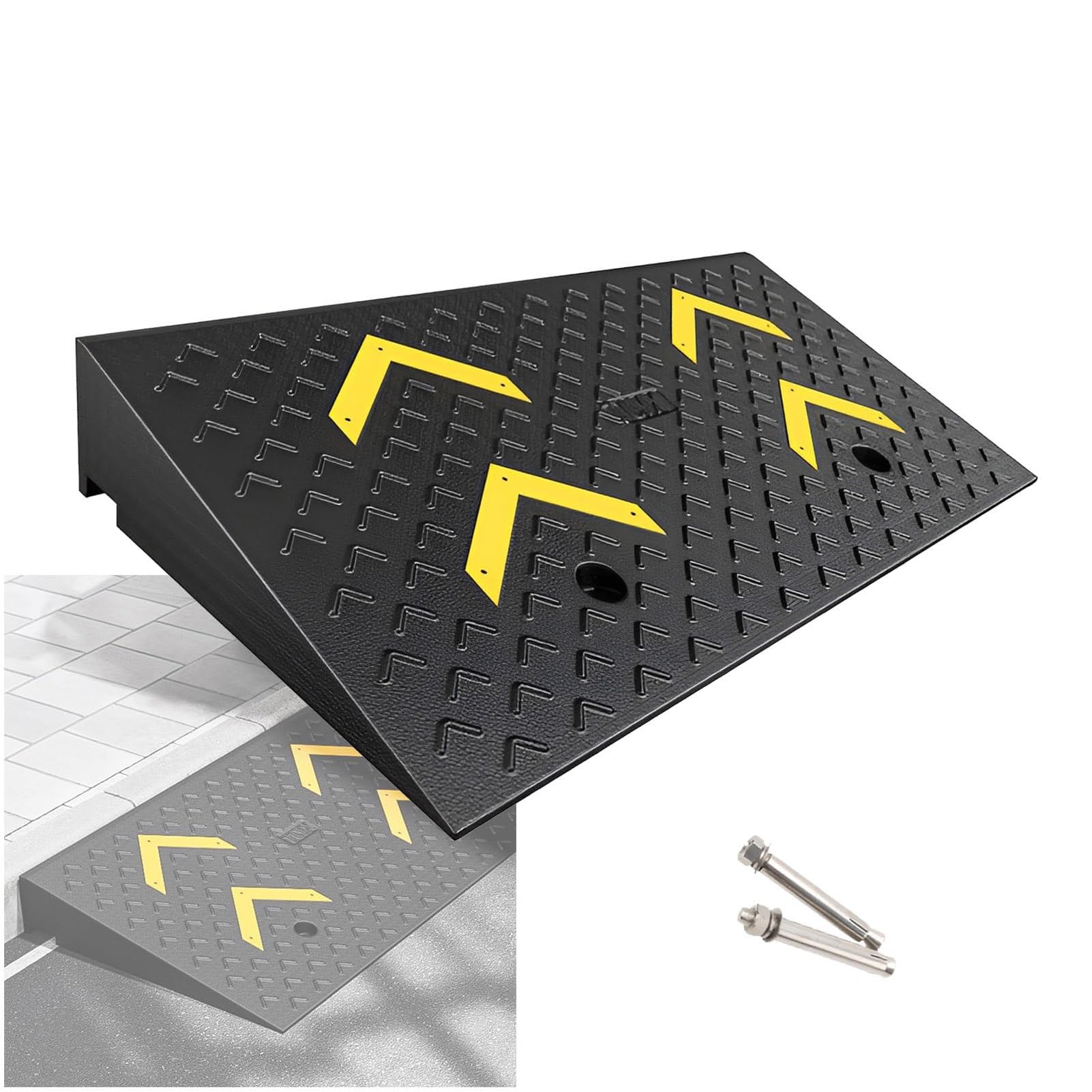 Rise Rubber Curb Ramp, Heavy Duty Threshold Slope Car Ramps, Ideal For Loading Docks, Bicycles, Warehouses, Garages, Sidewalks, Wheelchairs(100x60x12cm)