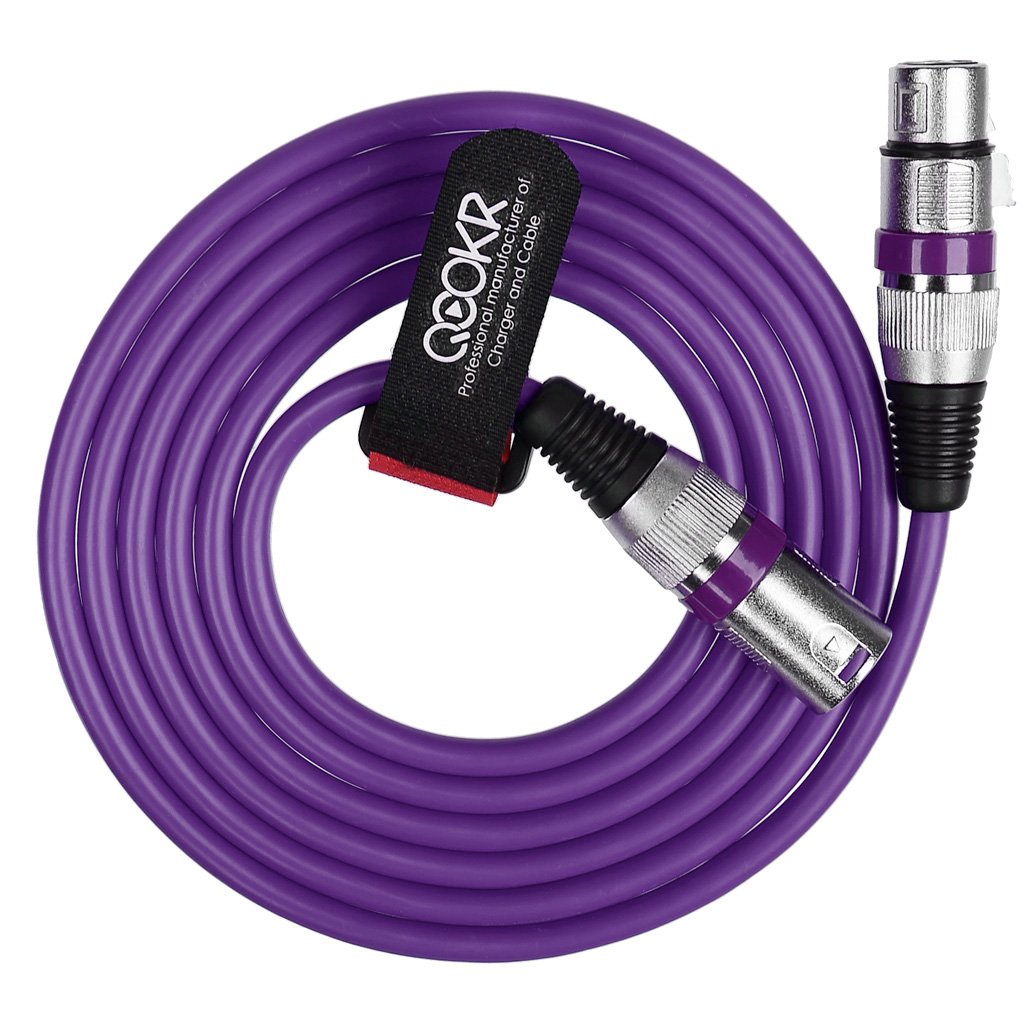 QOOKR 5ft Balanced 3-Pin Color XLR Male to Female Audio Cable, Professional Microphone, Speaker, DMX-Lights, Recording Cord (5 Feet,Purple)