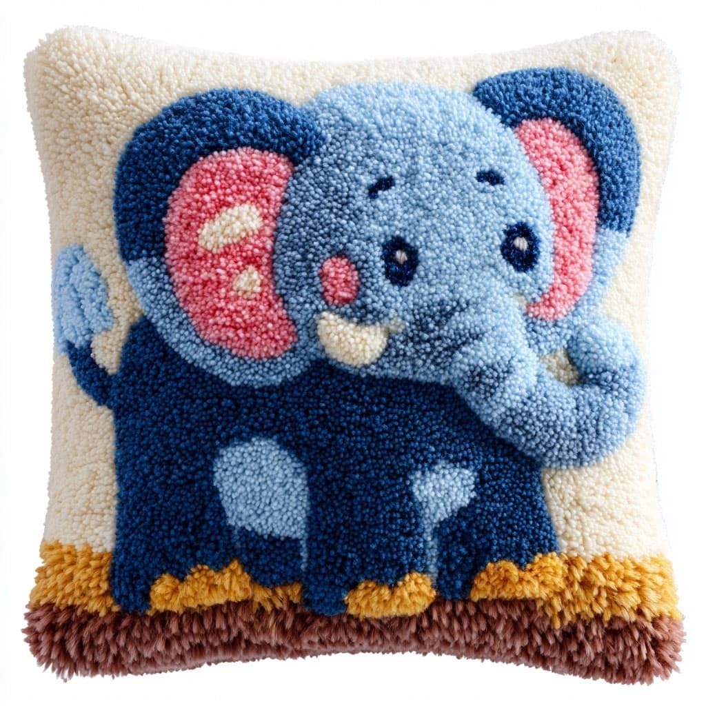 Henypt Latch Hook Kits Pillowcase Elephant