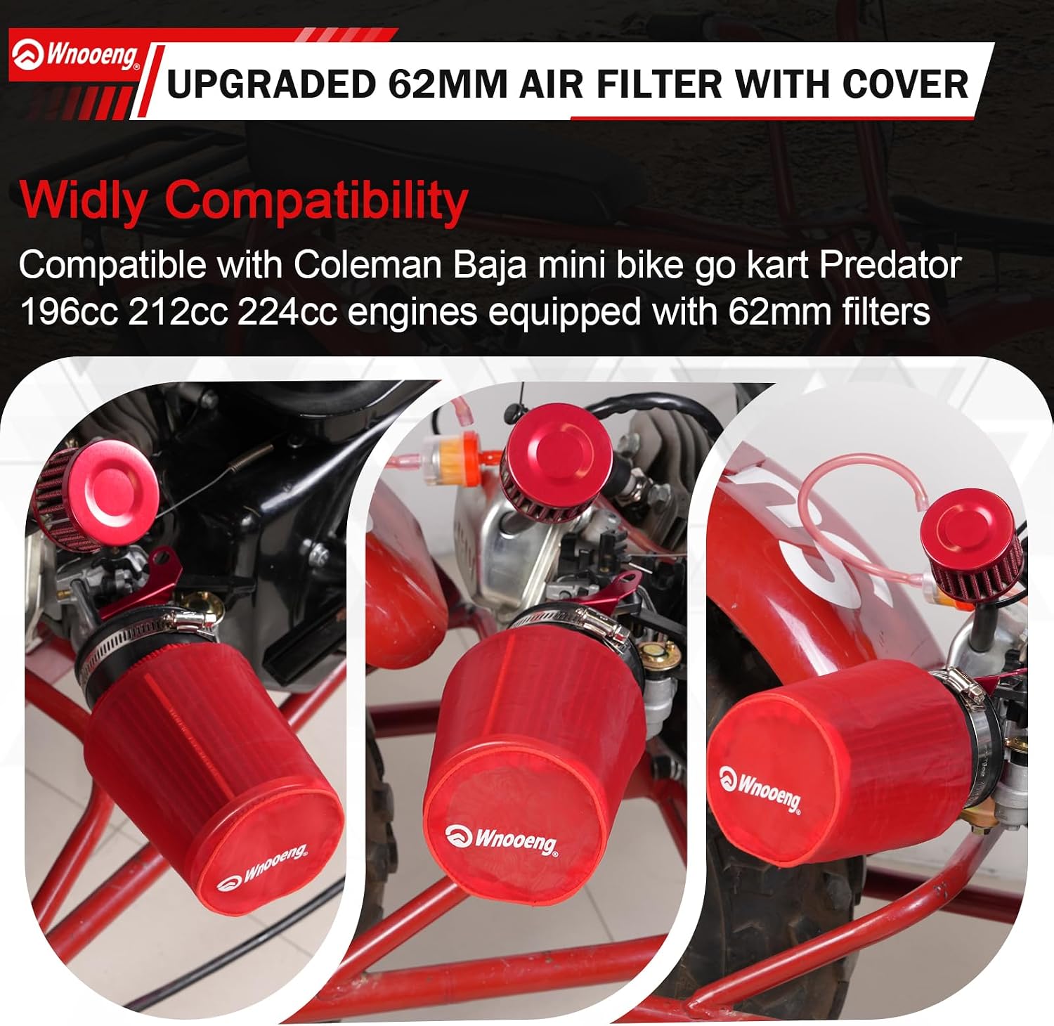 Upgraded Mini Bike Air Filter Adapter Kit with Dust Cover for Predator 212cc Coleman CT200U CT200U-EX BT200X B200 B200R KT196 196cc GX160 Engine Baja MB165 MB200 Mini Bike Go Kart Parts
