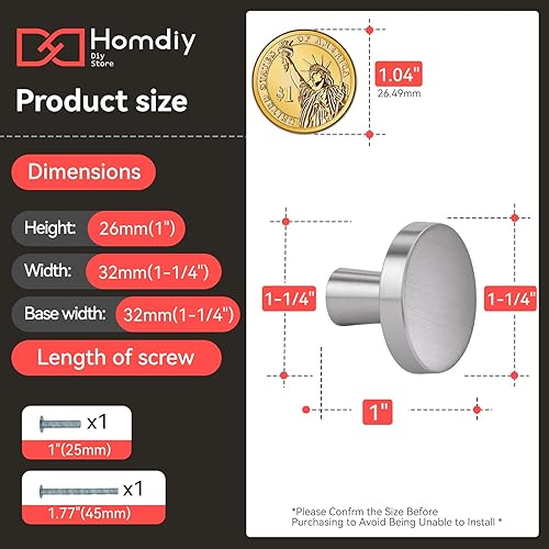 Miniatura 2 de homdiy Paquete de 15 pomos redondos de níquel cepillado para gabinete, manijas de cocina, accesorios de metal de aleación de zinc para aparador,