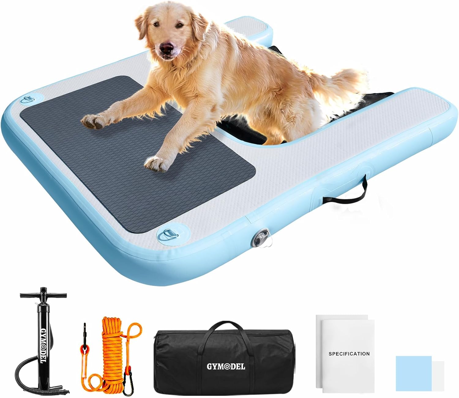 Inflatable Dog Boat Ramp, Non-Slip EVA Dog Float Floating Ramp Ladder for Pools Boats Docks, Safe & Easy Water Access for Large Dogs, Blue