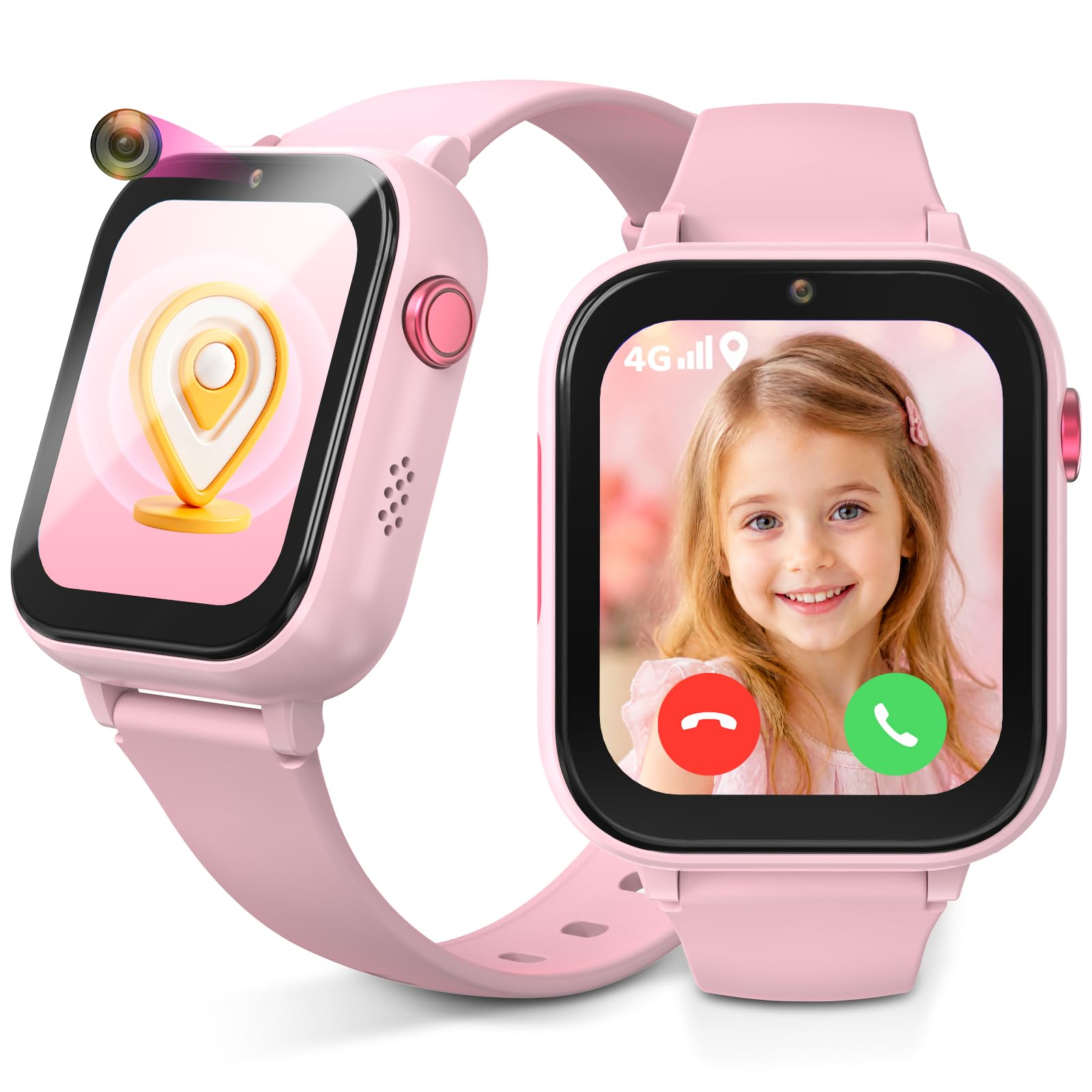 CHAKEYAKE Reloj Inteligente Niño, 4G Llamadas de Voz y Vídeo, GPS, SOS, IP67, Modo Clase, Rastreador de Sueño y Podómetro, Pantalla Táctil de 1.83 Pulgadas, Regalo Ideal para Niños y Niñas 4-12, Rosa