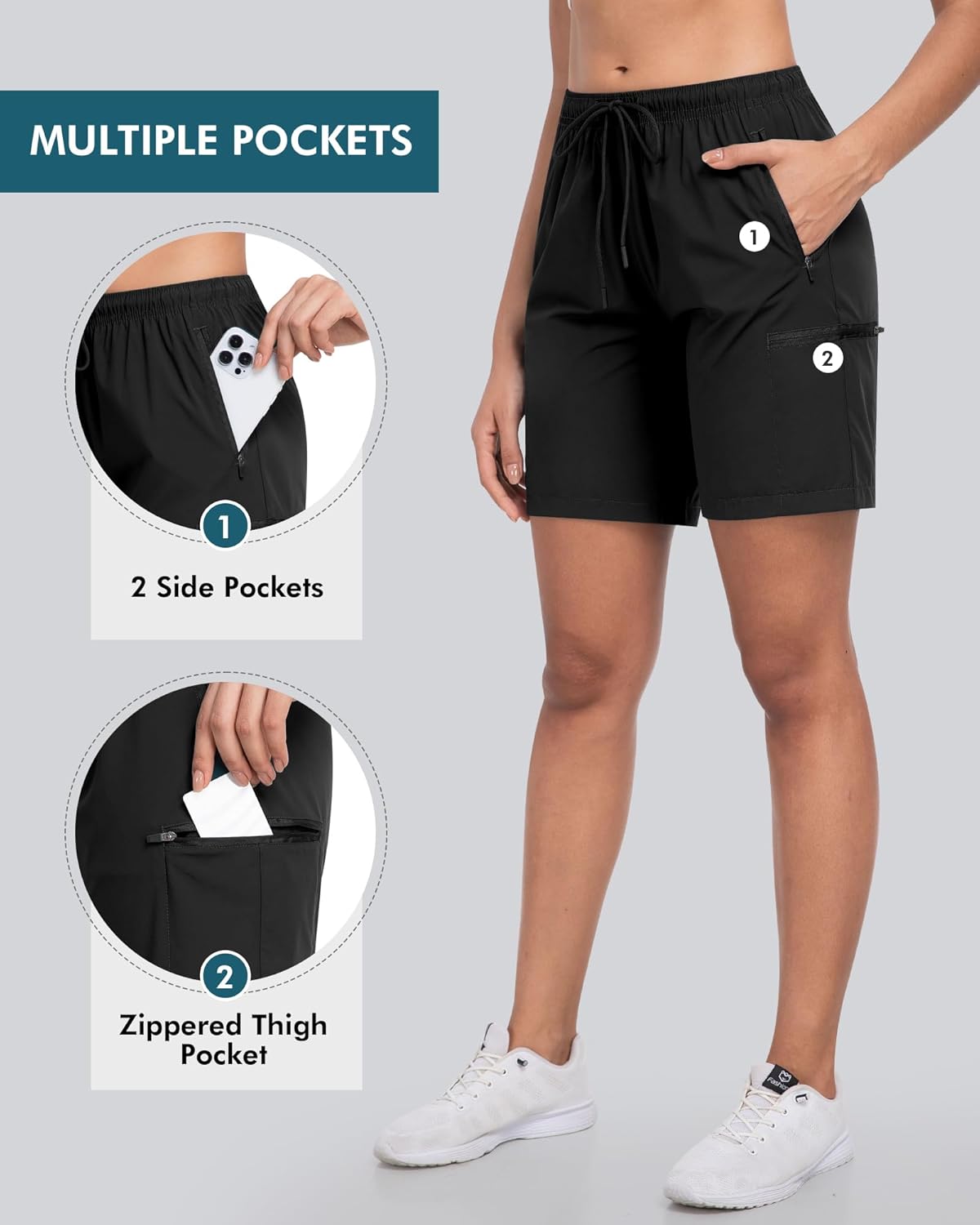 CHRLEISURE Women's Hiking Cargo Shorts, 7'' Zipper Pockets Quick Lightweight Summer Shorts for Women Athletic Golf - Image 5