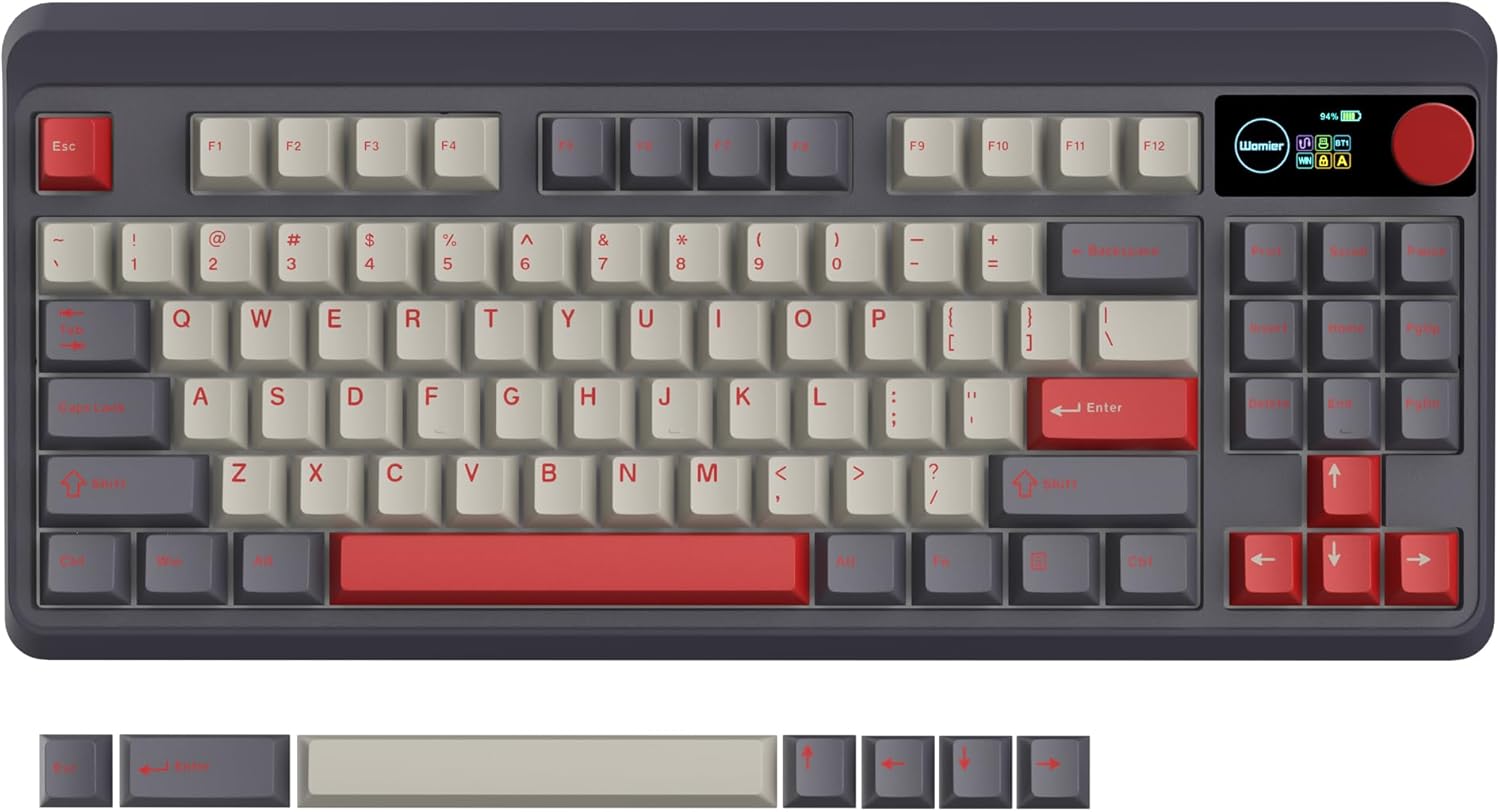 Womier Retro 75% Wireless Gaming Keyboard with Smart Multimedia Display&Knob, M87 Pro Bluetooth 5.1/2.4GHz /USB-C Wired Mechanical Keyboard with Hot-Swappable Custom Switch, RGB Backlit, Purple