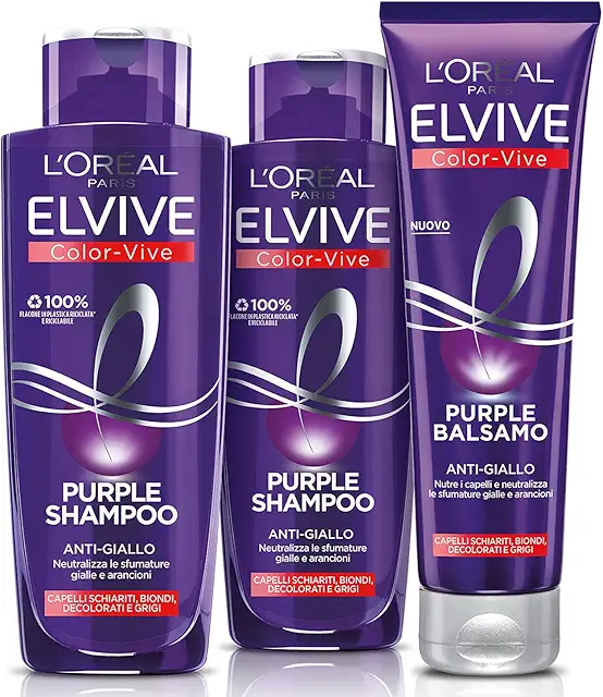 Kit L'Oréal Paris Anti-giallo: 2 Shampoo e 1 Balsamo per Capelli Biondi e Decolorati