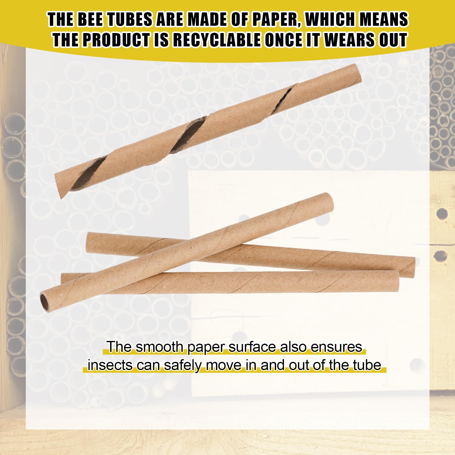 120pcs Mason Maison Abeille, 15,2cm Long Carton Recharges de Tubes d'Abeilles Diamètre Intérieur 8mm Inserts de Tubes Papier Nidification d'Abeilles Remplacement de Tubes Ruches d'Abeilles