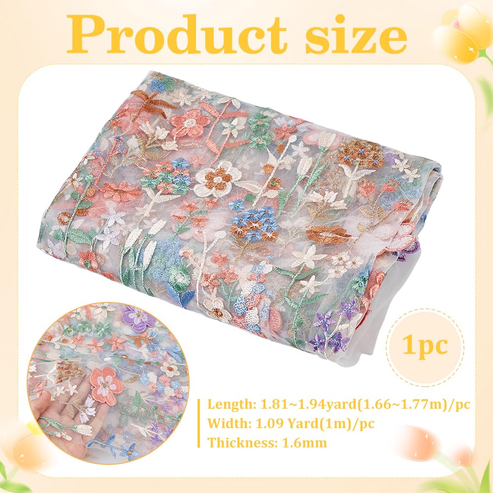 BENECREAT 1.66m x 100cm 3D Blumen Stickerei Spitze Stoff, Weicher Weißer Tüll Netz Bestickte Spitze Einfassung für Hochzeitskleider Vorhang Stoff DIY Heimdekoration