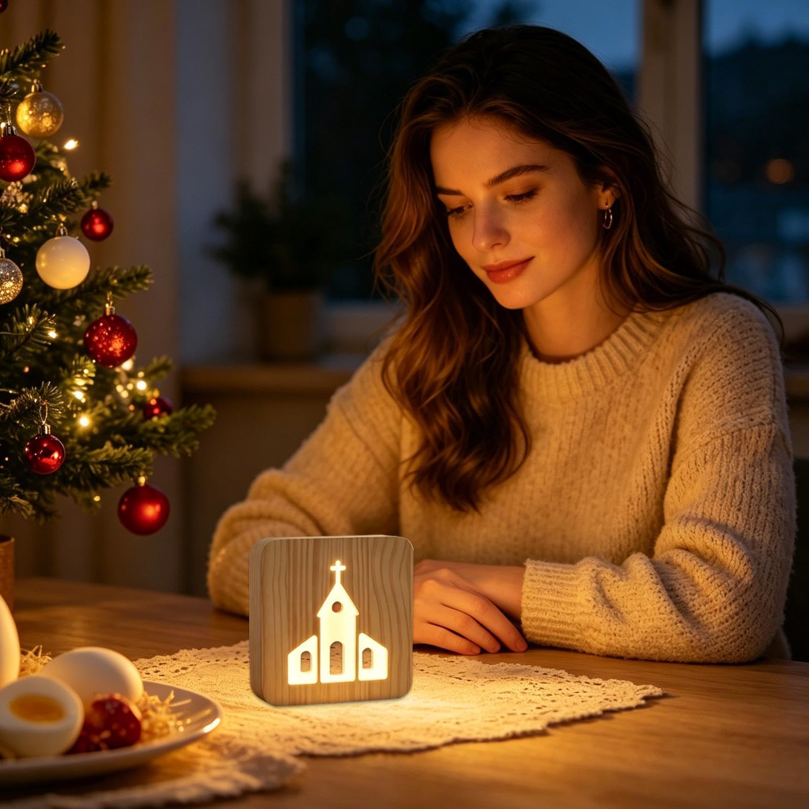 Lampki Nocne Dla Dzieci Drewniana, Urocza Dekoracja LED USB z 3 Poziomami