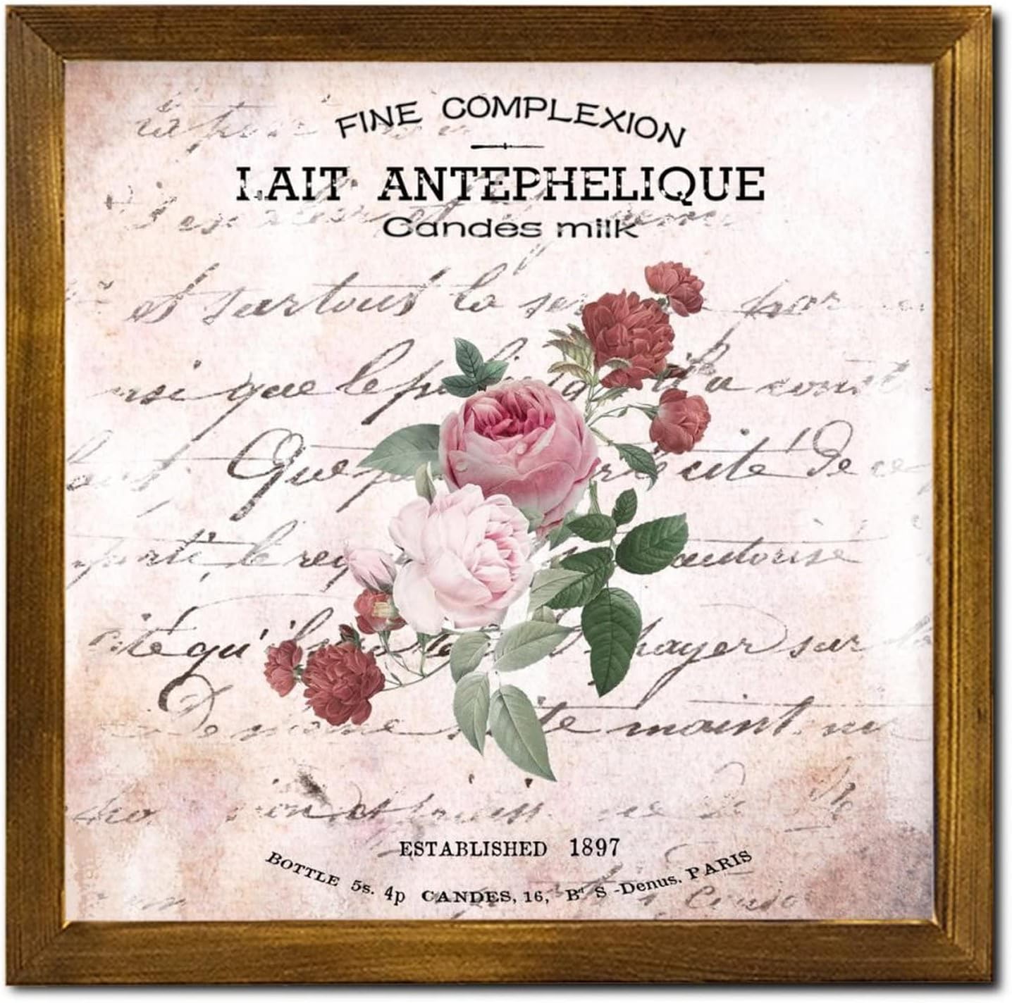 Fine Complexion Candes Wood Framed Sign Vintage French Rose Flower Wall Art Signs Classic Botanical Artwork Hanging Wall Signs Decoration for Home Kitchen Living Room Table 12x12 inch