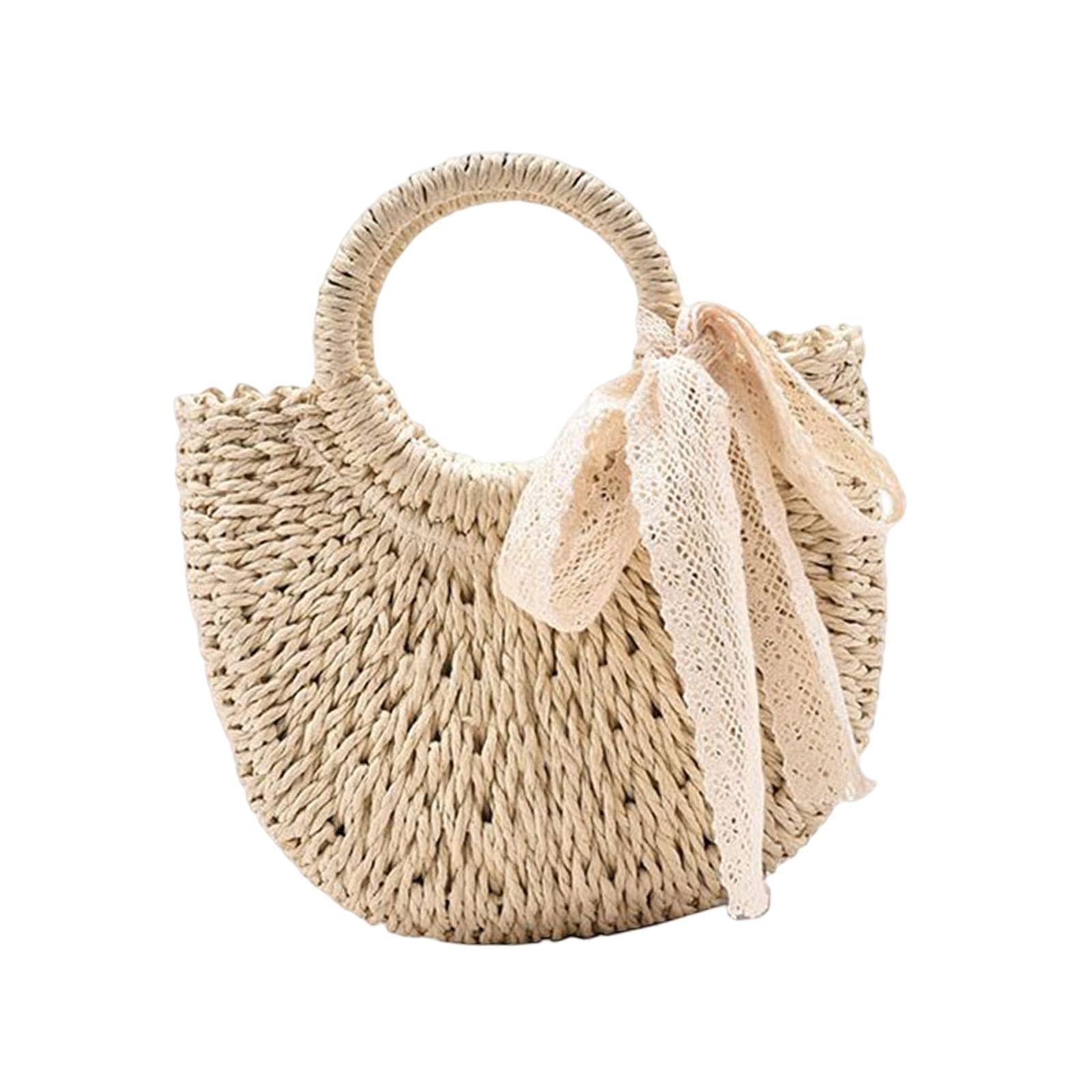 nivaa Summer Straw Bag Beach for Ladies Women Shopping Travel Lace Woven Handbag Beige-picture-36