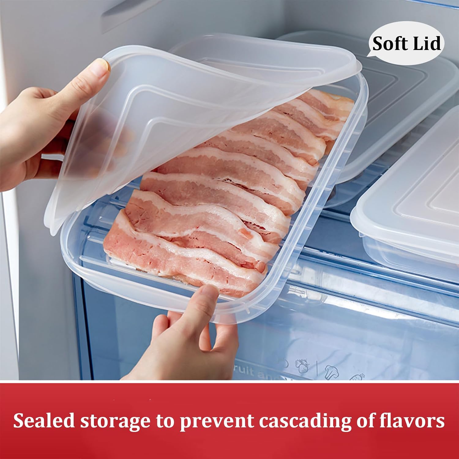 Bacon Keeper for Refrigerator Airtight with Soft Silicone Lid, Deli Lunch Meat Container for Fridge, Stackable Cold Cuts Food Storage Containers, Ham and Cheese Shallow Holder Saver (1 Pack)