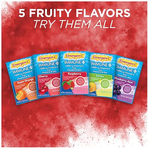 Emergen-C Immune+ 1000Mg Vitamin C Powder, With Vitamin D, Zinc, Antioxidants And Electrolytes For Immunity, Immune Support Dietary Supplement, Super Orange Flavor - 50 Count #TOP4
