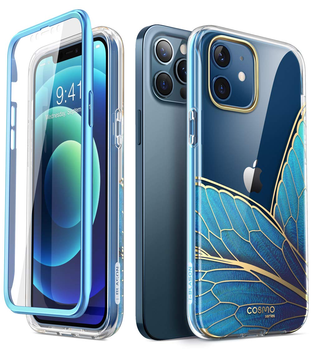 i-Blason Cosmo for iPhone 12/ iPhone 12 Pro 5G 6.1'' (2020), Slim Full-Body Stylish Protective Case with Built-in Screen Protector (Butterfly)