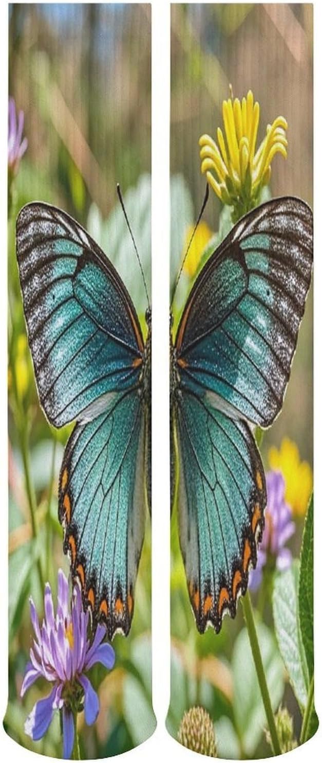 Charming Butterfly Crew Socks Cozy Casual Calf Socks Lightweight Long Work Sock Breathable Athletic Sock for Hiking Sports Running 5 Pairs