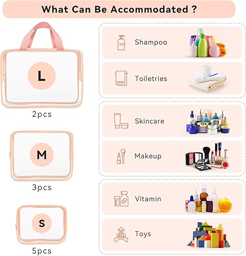 Miniatura 3 de TISRATOK 10 piezas de maquillaje de viaje transparente, plástico PVC cosmético aprobado por la TSA kit organizador con cremallera bolso, anaranjado,