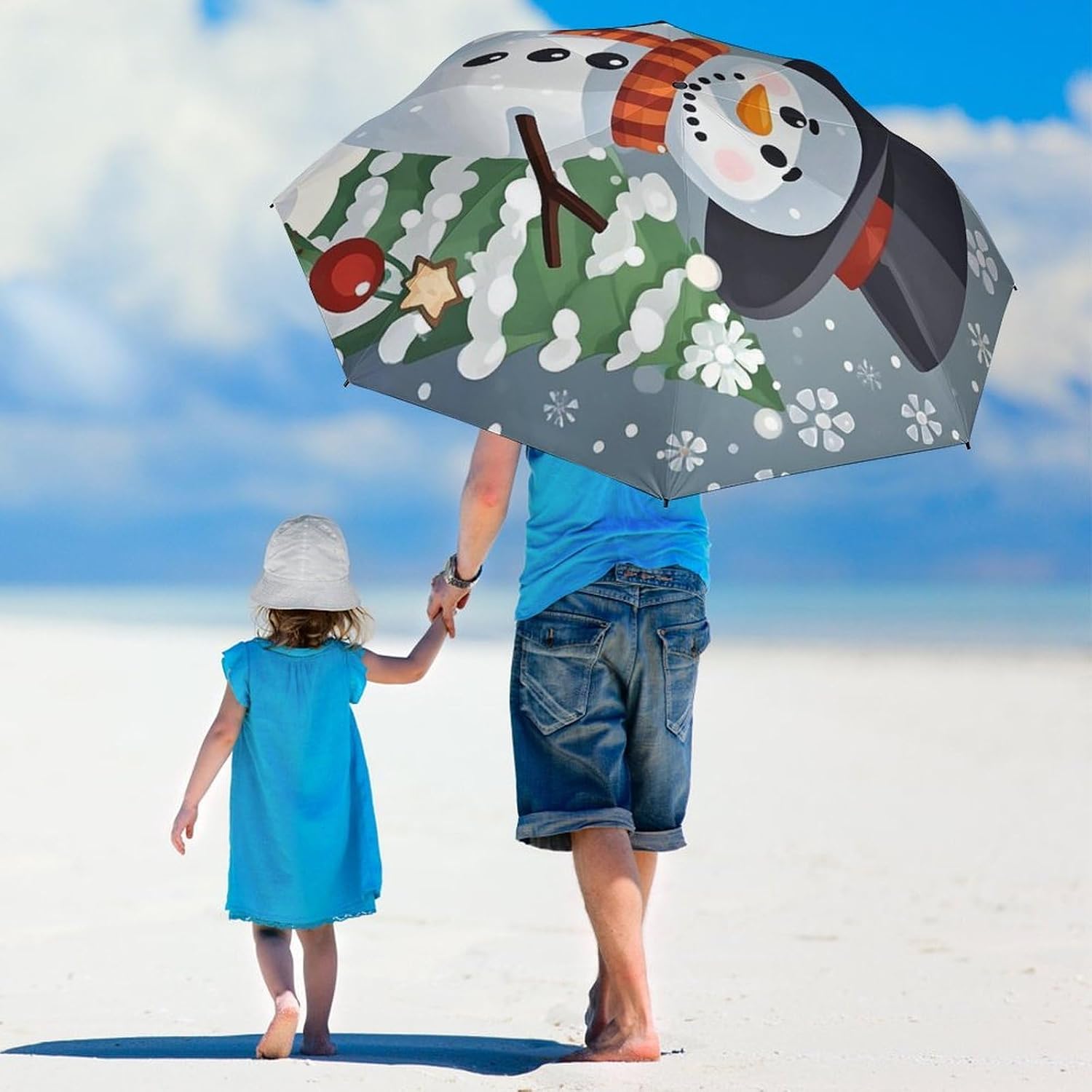 Cute Christmas Snowman Golf Umbrellas-2 Fold Automatic,Windproof Umbrella with Portable,Strong,Folding Umbrella for Women Men