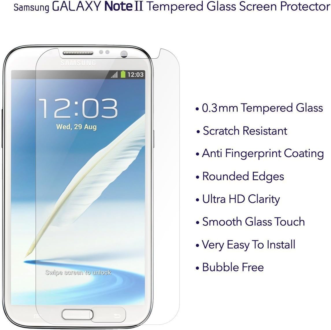 TANTEK [2-Pack Screen Protector for Samsung Galaxy Note 2,Tempered Glass Film,Ultra Clear,Anti Scratch,Bubble Free,Case Friendly