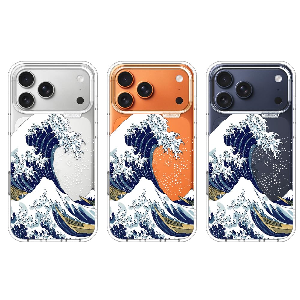 MOSNOVO Coque pour iPhone 17 Pro Max, [Protection de Qualité Militaire 2m] [Technologie Anti-Décollage] Coque Transparente Antichoc en TPU avec Design - Grande Vague - 3
