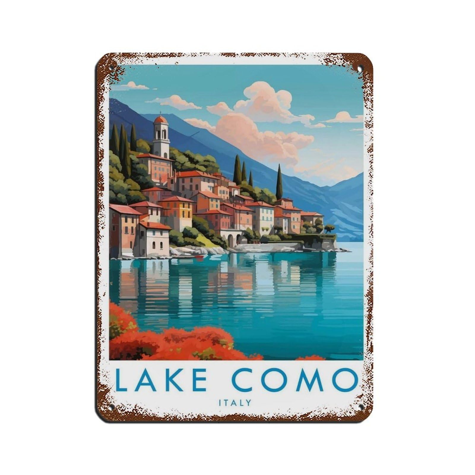Lake Como Travel Poster, Italy Retro Poster Metal Tin Sign Chic Art Retro Iron Painting Bar People Cave Cafe Family Garage Poster Wall Decoration 12x16inch(30x40cm)