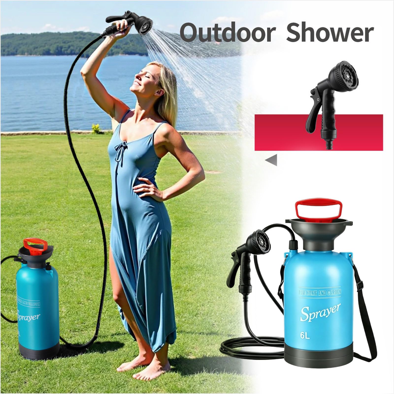 Douche avec large ouverture pour bain d'animaux et lavage de voiture, 5 l