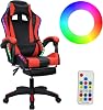 Gaming Chair Bluetooth Speakers LED Lights Office Chair High Back Computer Chair Leather Desk Chair with Footrest Adjustable Swivel Video Game Chair with Headrest and Massage Lumbar Support Red