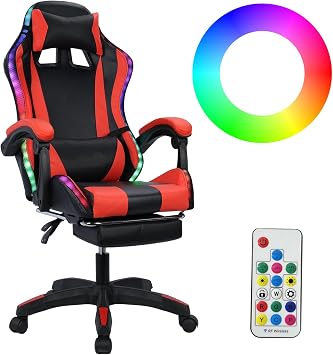 Gaming Chair with Bluetooth Speakers and LED Lights, Gamer Chair with Height Adjustable, Ergonomic Massage Computer Gaming Chair with Footrest, Video Game Chair with Lumbar Support for Adults