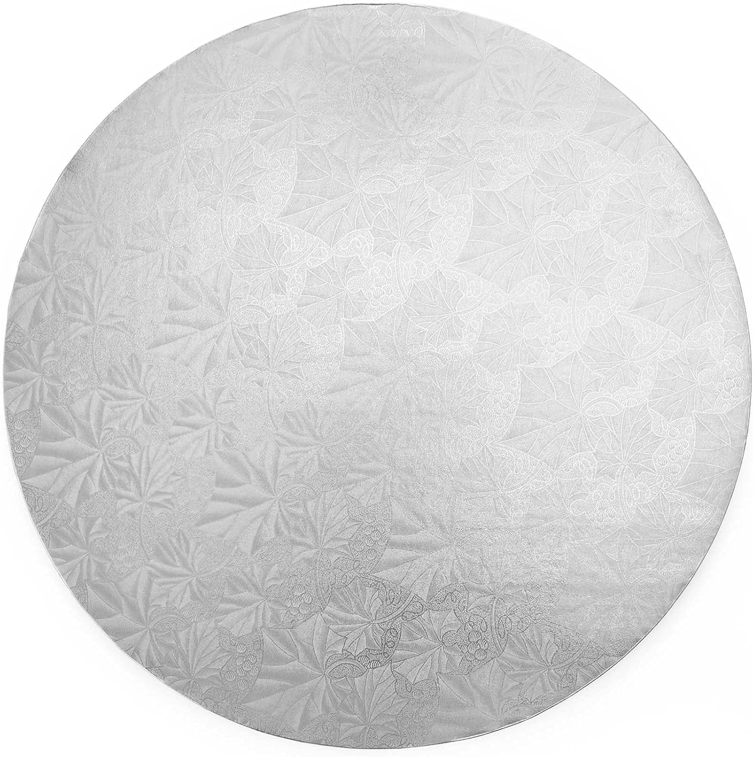 Dulcet Delights Round Cake Drum | Decorative Cake Board for Cakes, Desserts, Pizza & More | Food Safe | Grease Proof | Reusable | 20” Diameter x ½” Thick | Silver | Set of 3