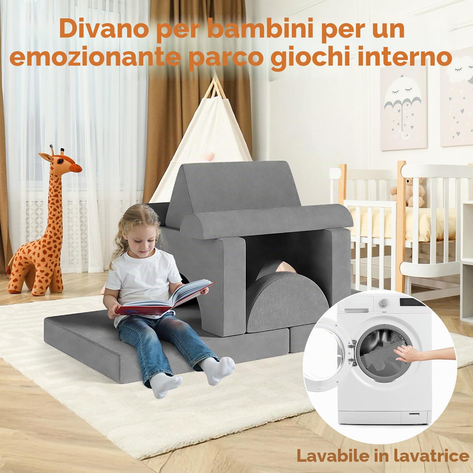 MAMIZO Divano da Gioco per Bambini, DivanoModulare per Bambini con 15PCS Modulo, Poltrona Letto bambino, Divano Trasformabile in Schiuma per bambino, per Camera da Letto, Sala Giochi