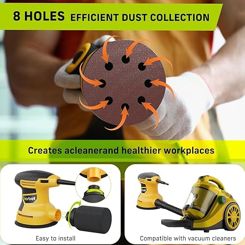 Miniatura 4 de Lijadora orbital de 3.2 A (380 W), 14000 RPM máx. 6 velocidades variables, lijadora orbital aleatoria, herramienta de lijadora de palma de 5
