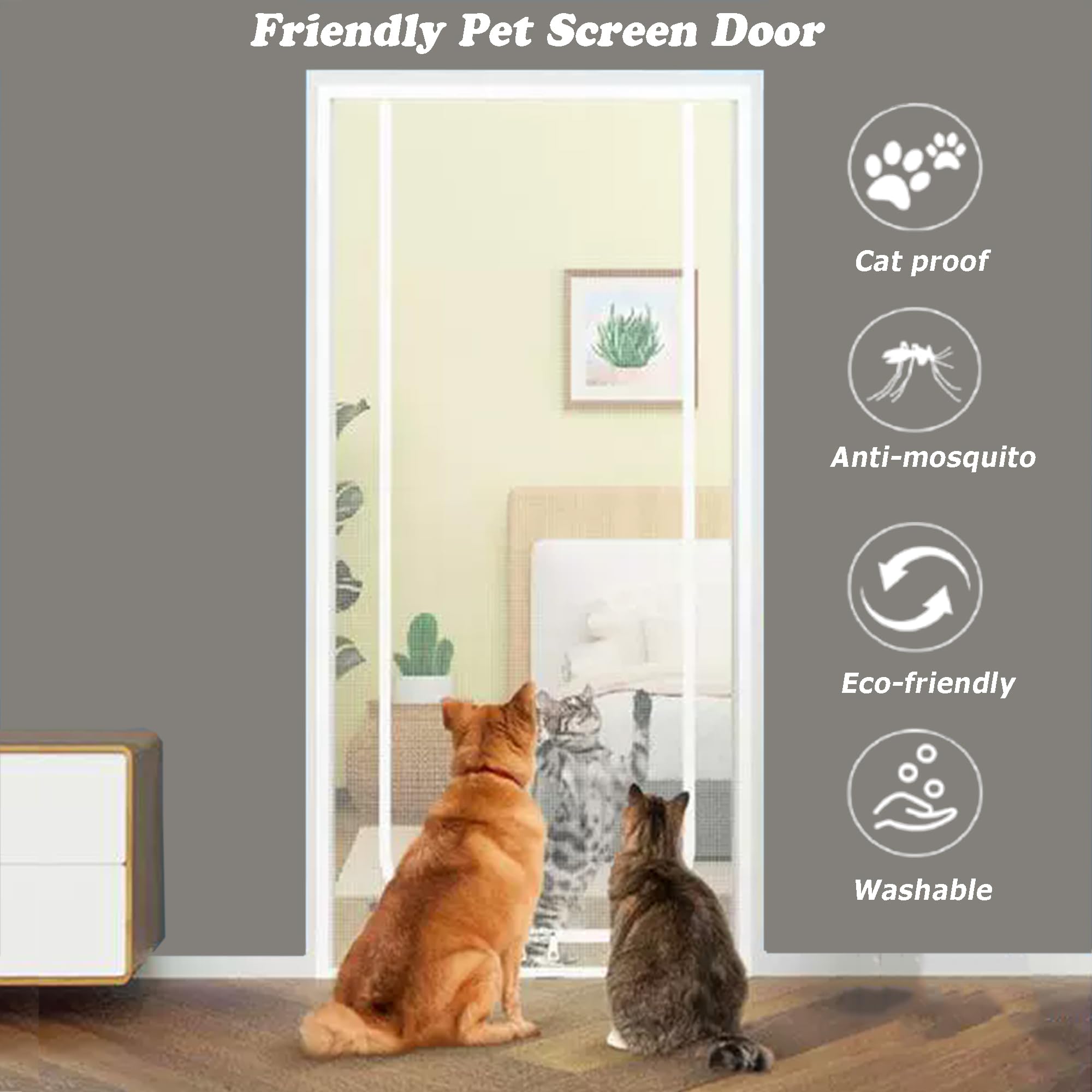 Cat Screen Door, Heavy Duty Pets Proof Screen Door With Double Zipper - View #3